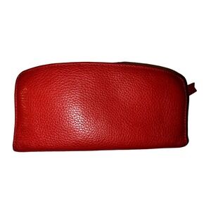 Bo Bo Bags CA Red Pebbled Genuine Leather Tri-fold Zip Around Organizer Wallet